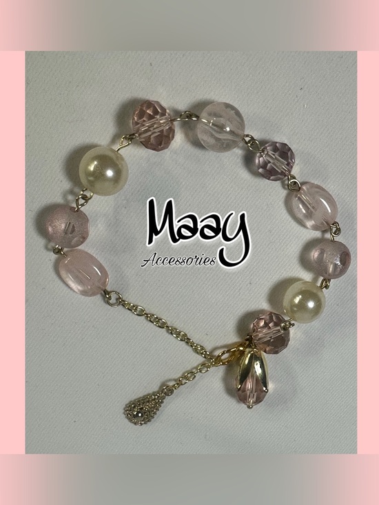 Handmade Jewelry - Maay Accessories Pink Pearl & Crystal Charm Bracelet